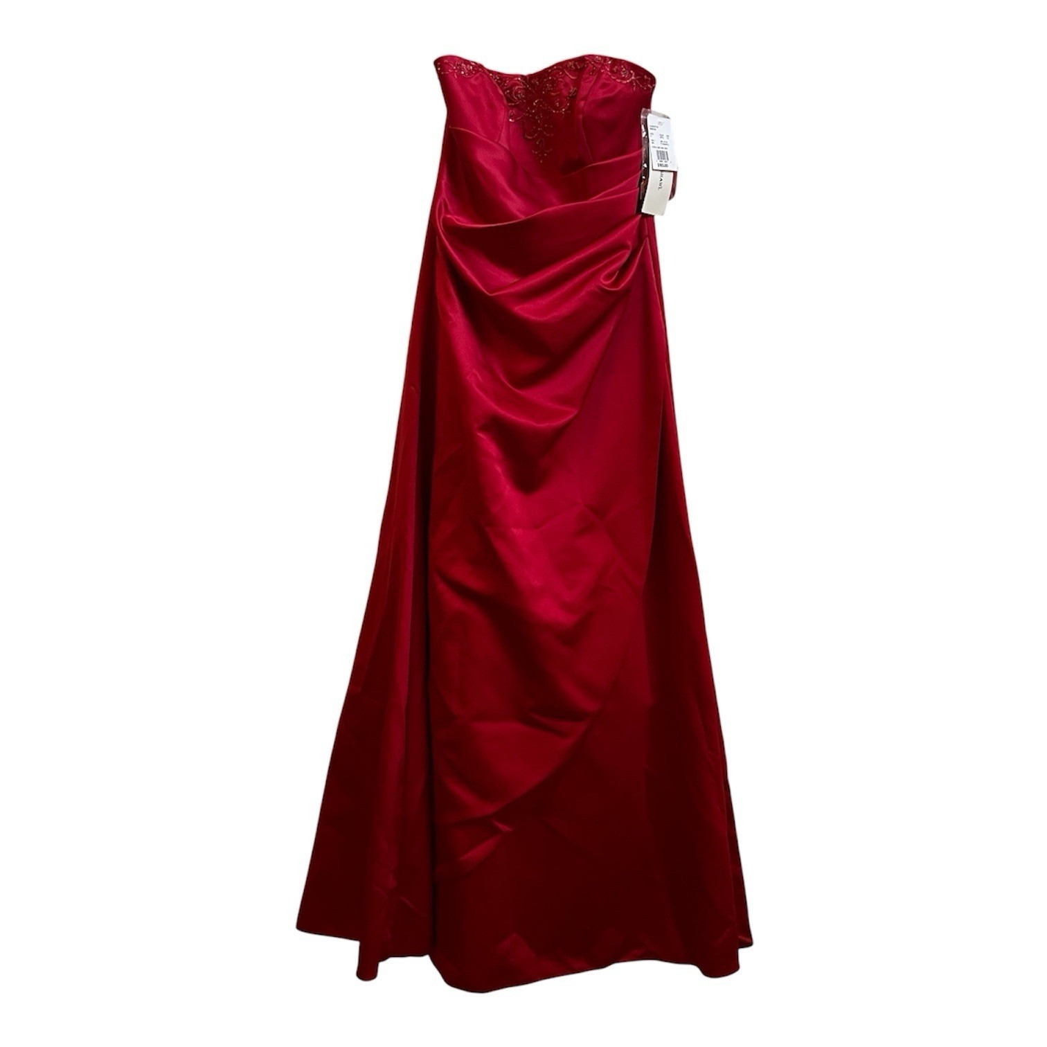David's Bridal Red Satin Sequin Strapless With Shawl Bridal Gown Size 8 Nwt $165